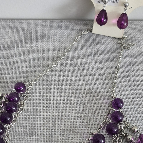 Cato Bead Chain Purple Silver Chandelier Necklace and Earrings Set - Picture 2 of 2